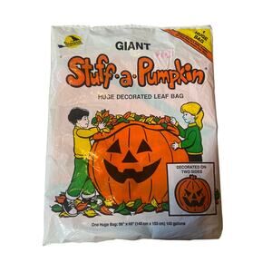 Vintage 1990 Giant Stuff-a-Pumpkin Huge Decorated Leaf Bag New In Pack Halloween